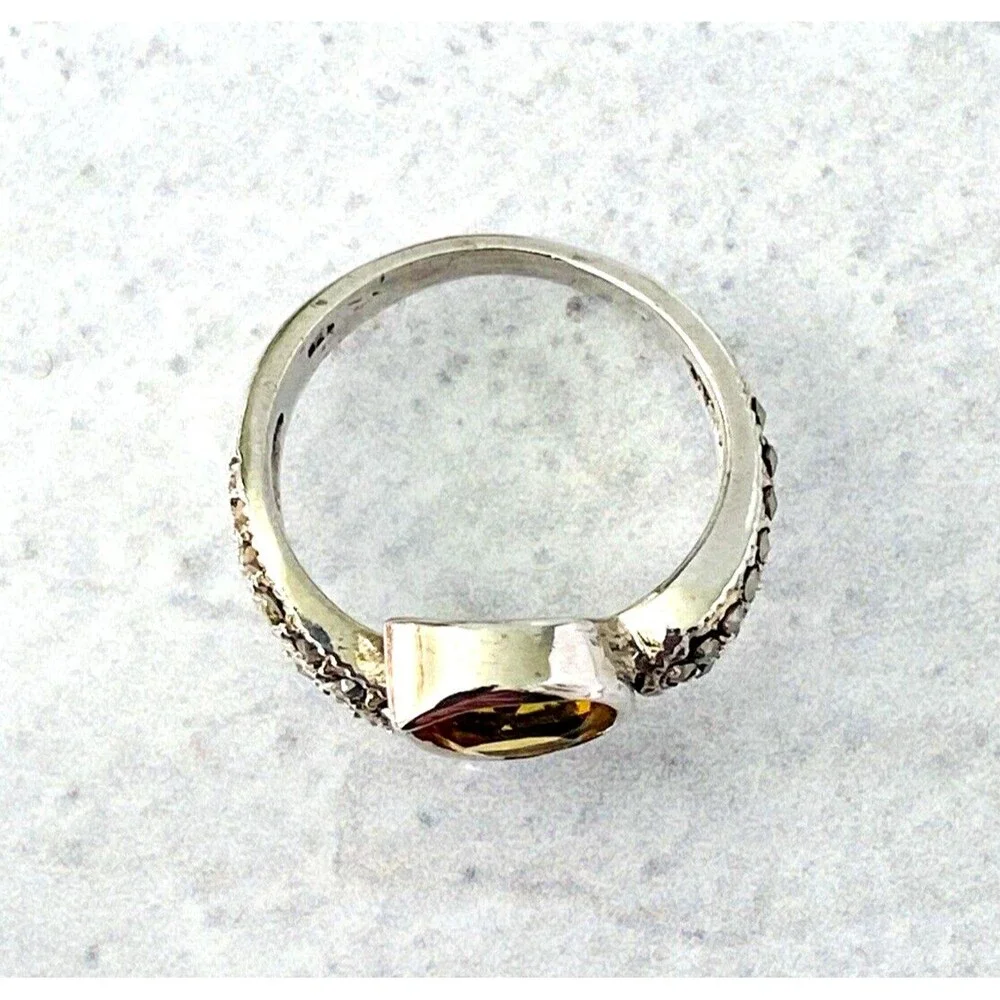 Vintage Marcasite Citrine Sterling Silver Ring Swirl Wave Pear Size 5.25